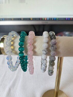 Set of 5 Gemstone Bracelets: Rose Quartz Howlite Plus More